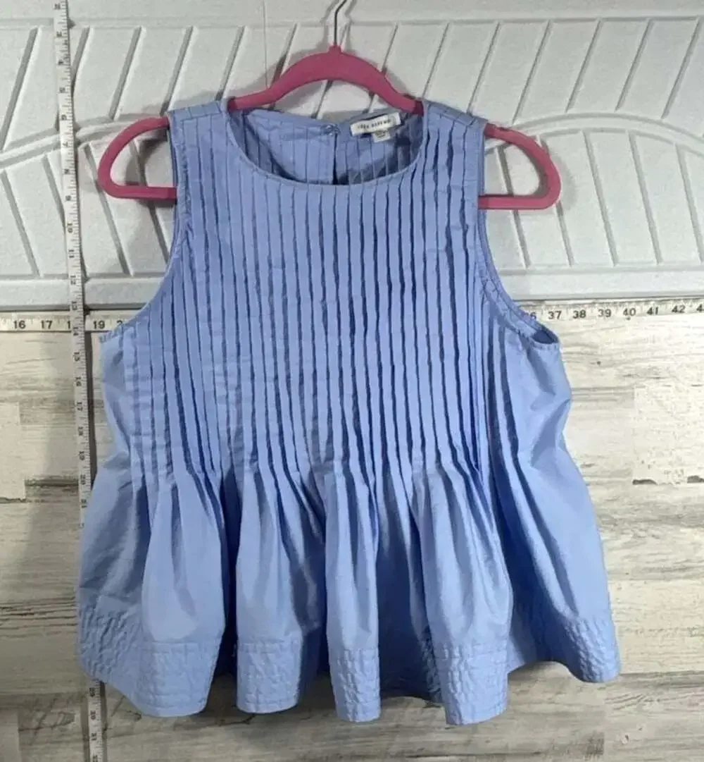 Free Assembly Women's Sleeveless Pintuck Peplum Top Blue